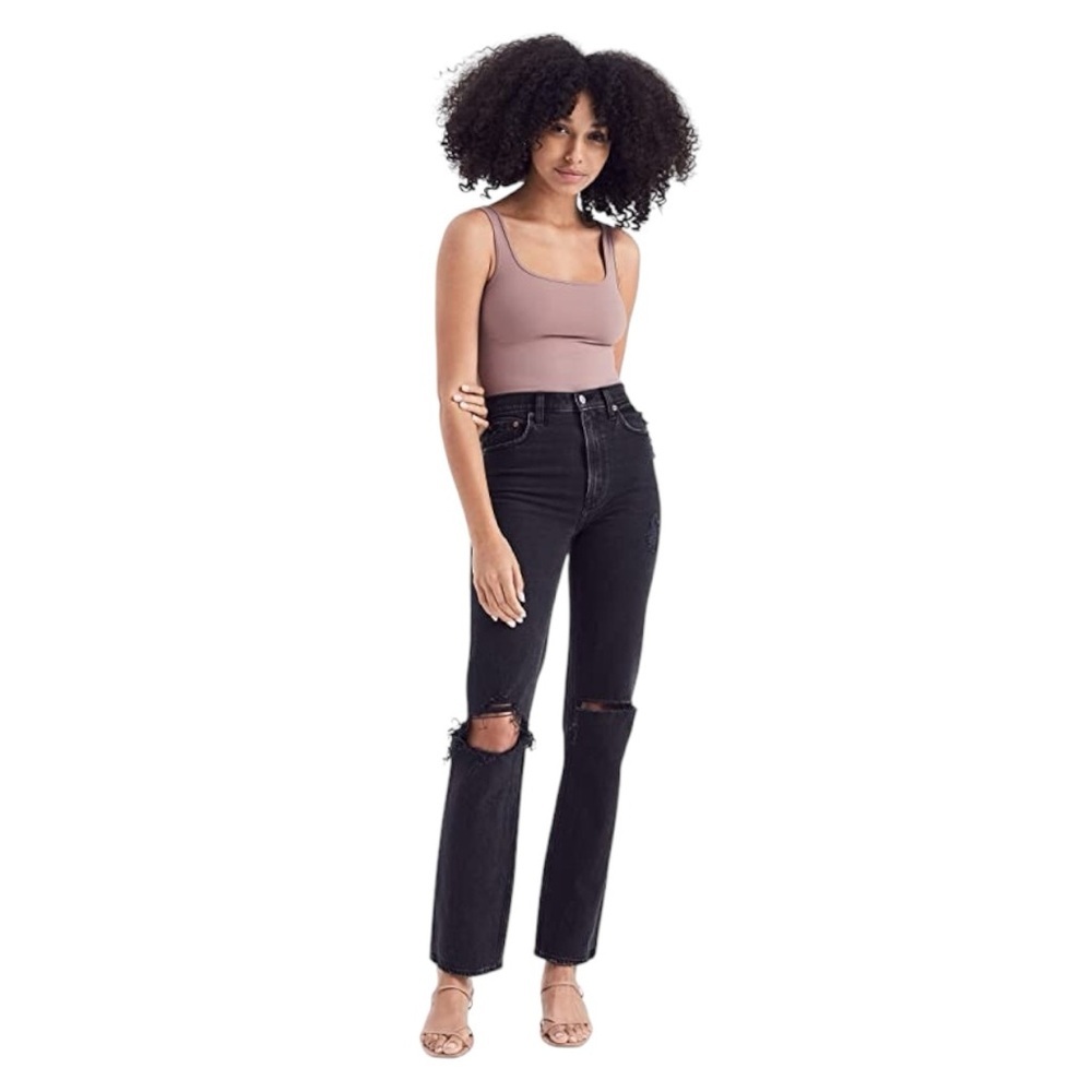 A&F 90s Straight Ultra High Rise‎ Black Straight Jeans Distressed Women's 27